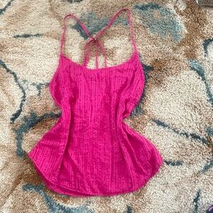 nwt victoria secret metallic stripe cami pink top size large